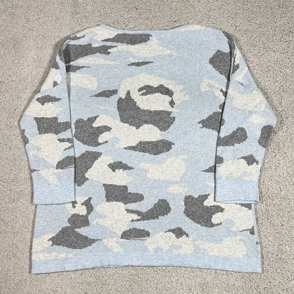 Kinross Cashmere Sweater Womens S Blue Camo Print Pullover Preppy - Picture 9 of 14